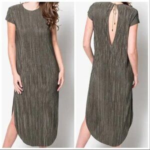 SABINA MUSAYEV Anthropologie Olive Green Sheath Slit Tee Shirt Midi Dress large